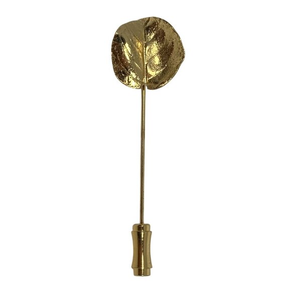 CROWN TRIFARI Gold Tone Textured Leaf Hat Stick Lapel Pin Brooch Vintage Signed - Picture 1 of 6